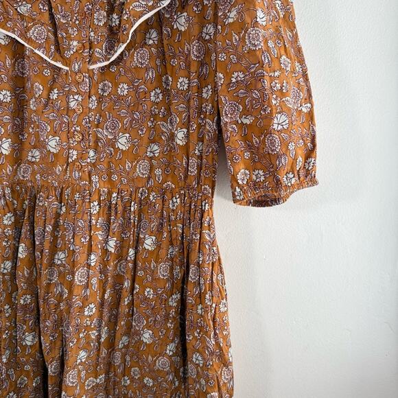 Stockplace The Label Amber Glow Brown Floral Ruffle Puff Sleeve Midi Dress Small - Picture 5 of 15